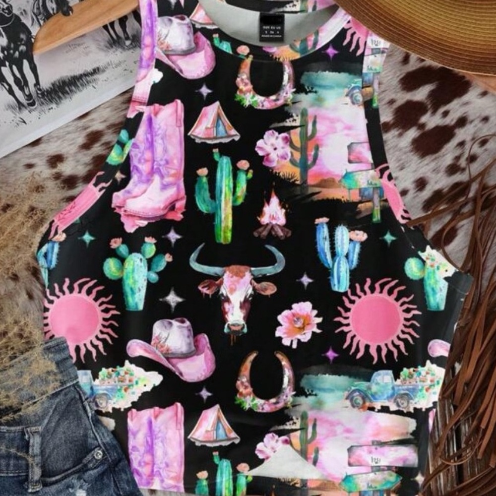 Adorable Cowgirl Black Tank Top